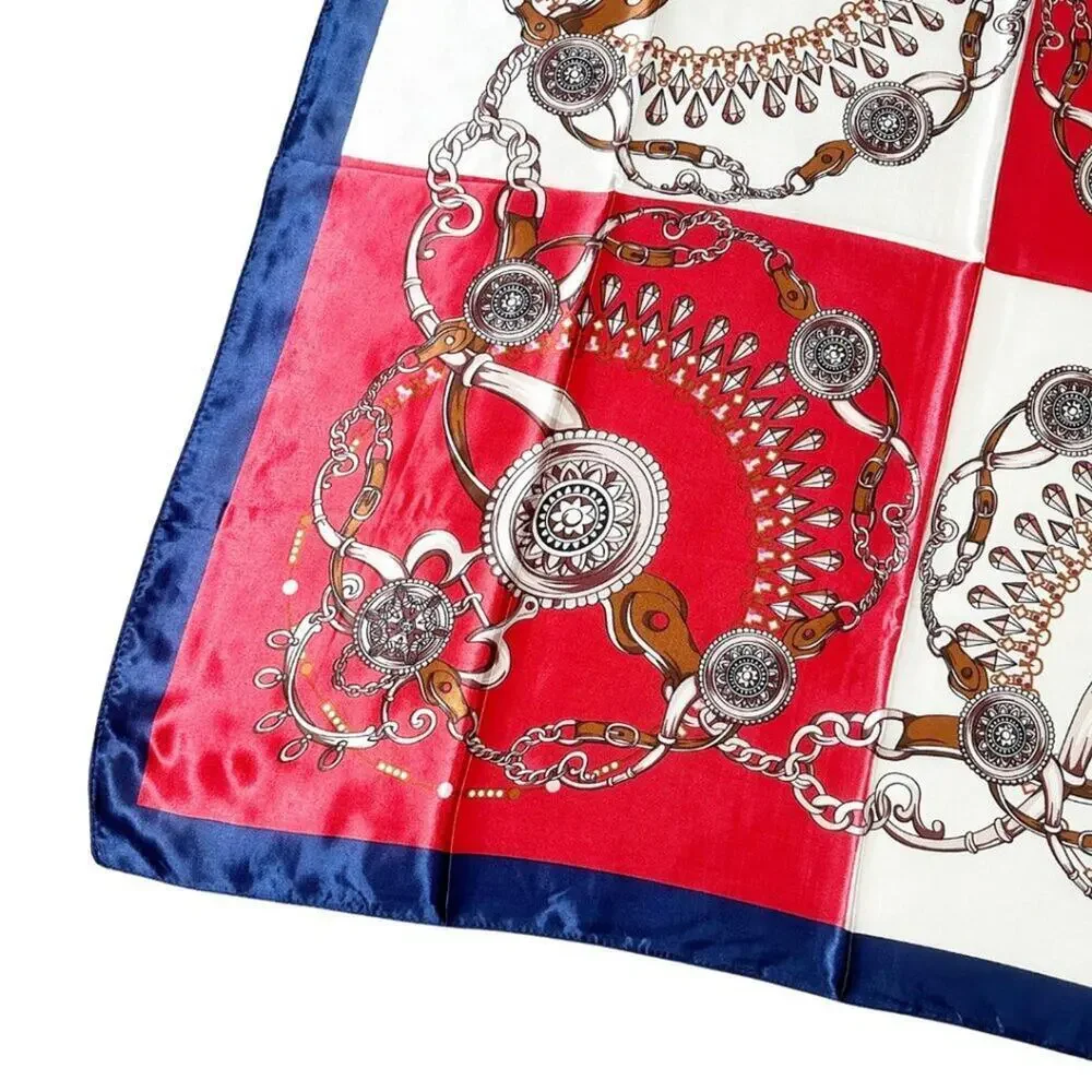 2/$30 NEW Cream Red Blue Nautical Antique Gold Baroque Printed Fashion Scarf